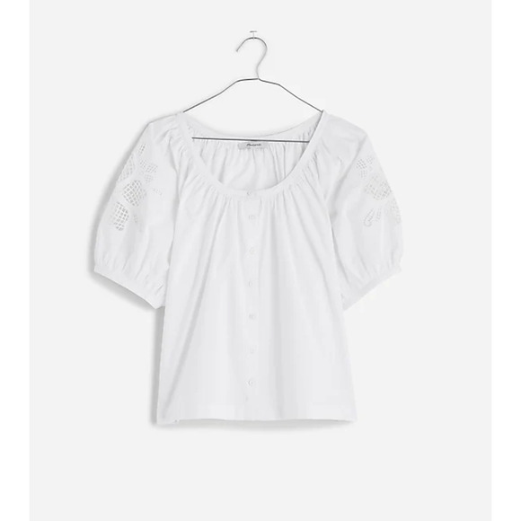 Madewell Puff Sleeve A Line Top Embroidered Poplin White Cottagecore Medium NWT - Picture 6 of 14